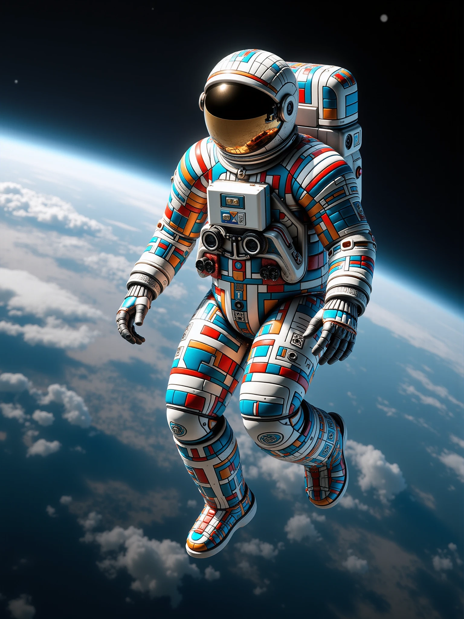 mad-clrflmsc_flux astronaut floating in orbit of earth <lora:colorful-mosaic-flux:1>