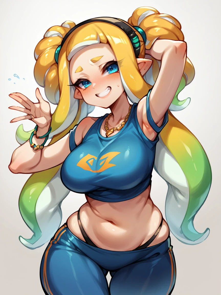 score_9, score_8_up, score_7_up, score_6_up, score_5_up, <lora:1nkl1nghairXLP:1> 1nkl1ng hair, tentacle hair, suction cups, 1girl, curvy, gradient hair, blue, seafoam green, yellow