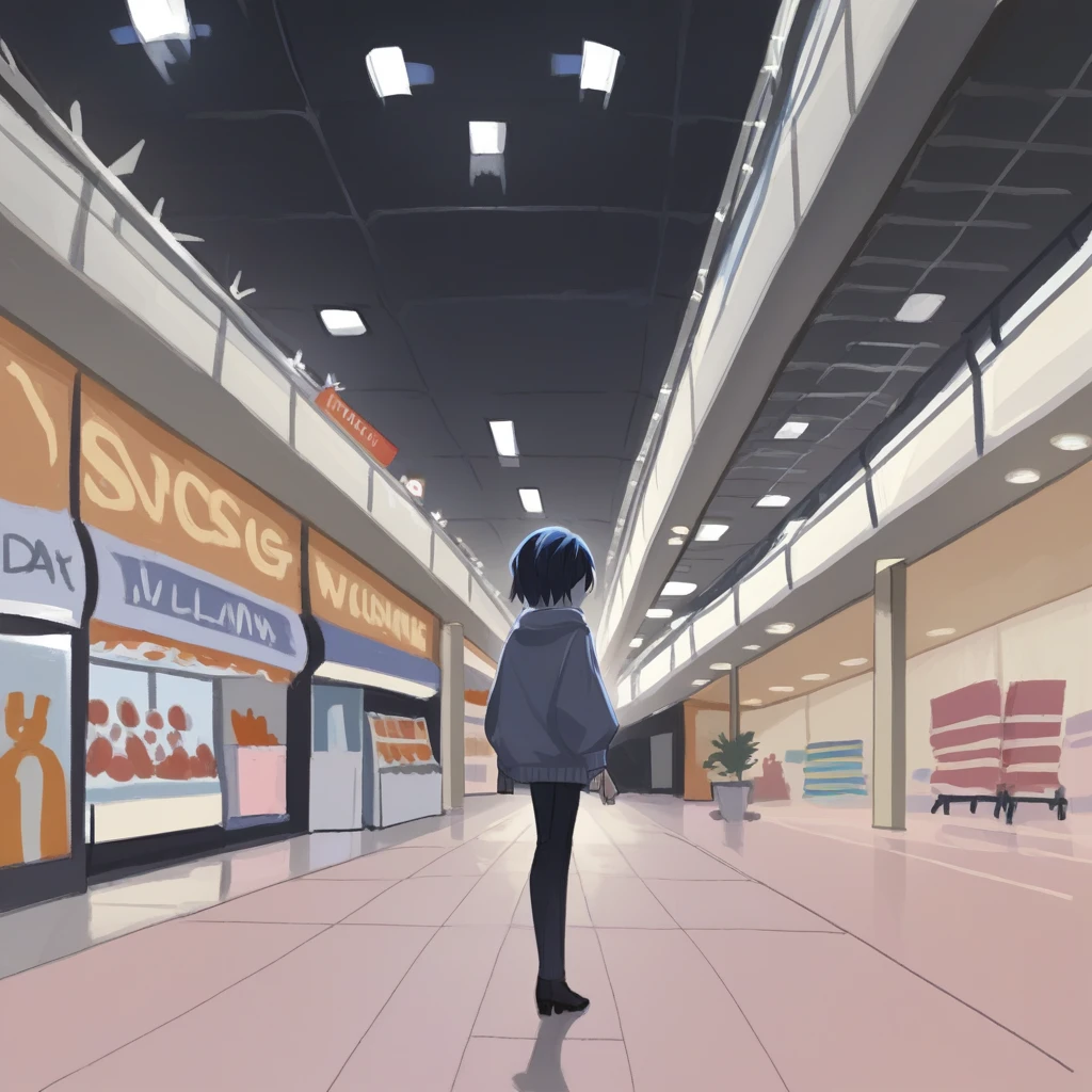 score_9, score_8_up, score_7_up, score_6_up, score_5_up, score_4_up, zPDXL2,source_anime,rating_questionable, solo, 1girl, night, dark, flashlight, <lora:Shopping_Mall:0.8> m4ll, indoors,shopping mall, moonlight