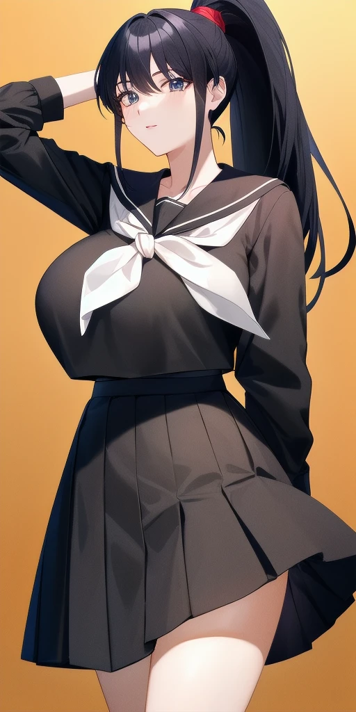 <lora:AchikaV5:0.7> masaki_achika_high_ponytail, huge_breasts, standing, solo, arms_behind_back, starry_sky, black_shirt_black_sailor_collar_white_neckerchief_long_sleeves_black_long_skirt, masterpiece, best_quality, detailed_face, detailed_eyes, highres, beautiful, detailed, absurdres,