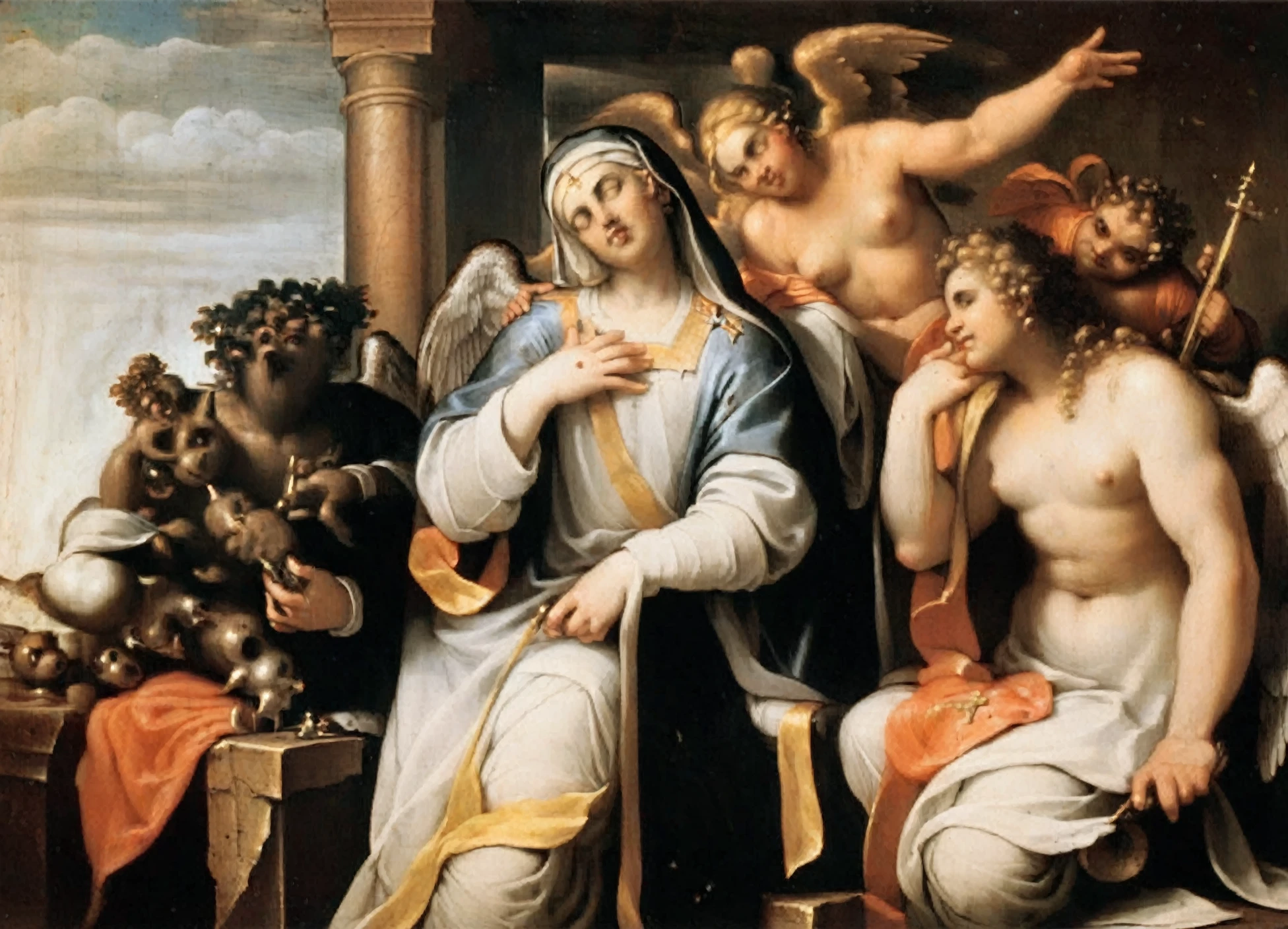 <lora:carracci_pony_v1:1>  '  angels-and-archangels ' by carracci agostino in, baroque \(style\),  mythological painting \(genre\),baroque \(style\),christianity,saints-and-apostles,, score_9, score_6_up, score_7_up