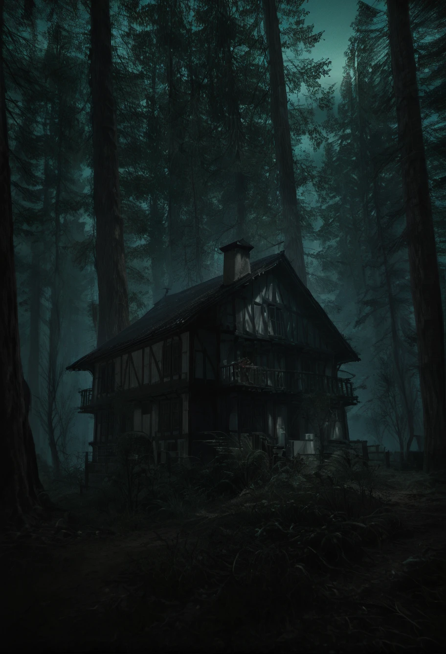 ,ruanyi0957,forest,outdoors,night,dark,house,<lora:0957 cabin in the woods_v1_pony:1>, score_9, score_8_up, score_7_up, score_6_up, score_9, score_8_up, score_7_up, score_6_up source_anime, blush, 1girl, seduce smile, perfect body , natural huge breasts