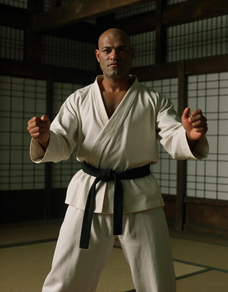 Morpheus wears a judo kimono in a dojo. He is ready to fight <lora:Morpheus:0.9>