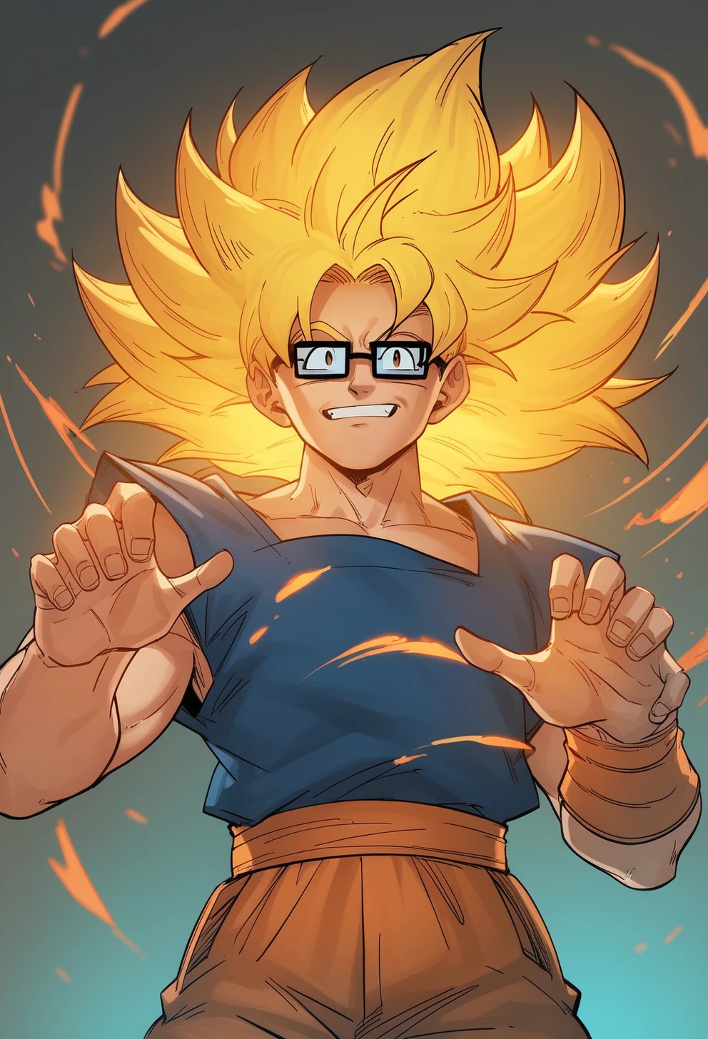 score_9, score_8_up, score_7_up,  <lora:hheroes:1> hh3r03s, 1boy, solo, glasses, super saiyajin,yellow hair,long hair,goku,