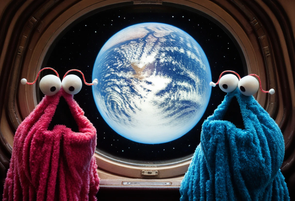 YIP YIP MARTIANS IN SPACESHIP LOOKING AT EARTH THROUGH WINDOW,<lora:YIP YIP MARTIANS XL_V1:1>,