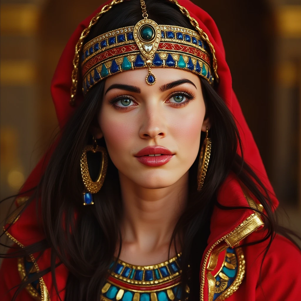 woman, intricate details, vivid and vibrant colors, highly detailed skin, captivating eyes, light makeup,,egyption outfit
