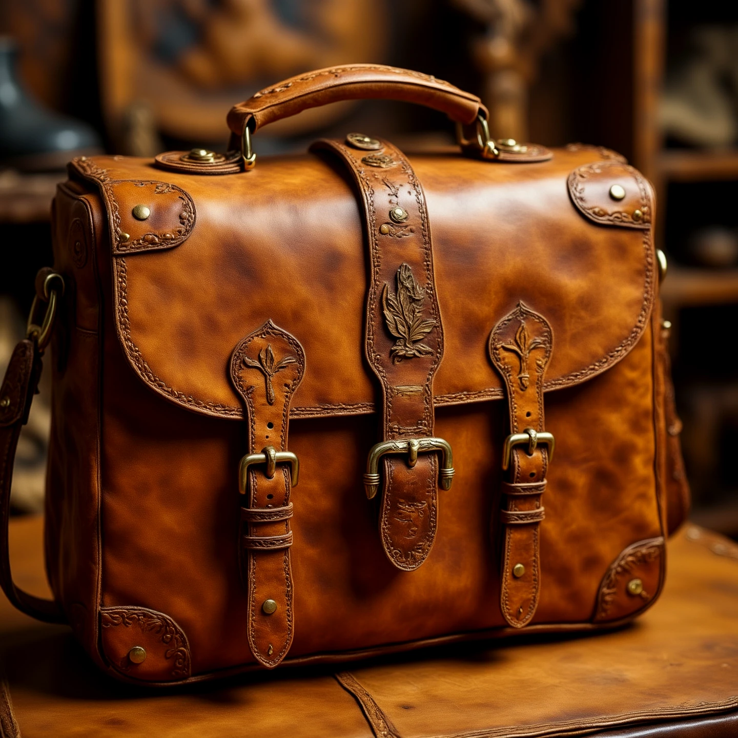 photo, highly detailed, 

A leather satchel. Brass buckles.

lthrCE style