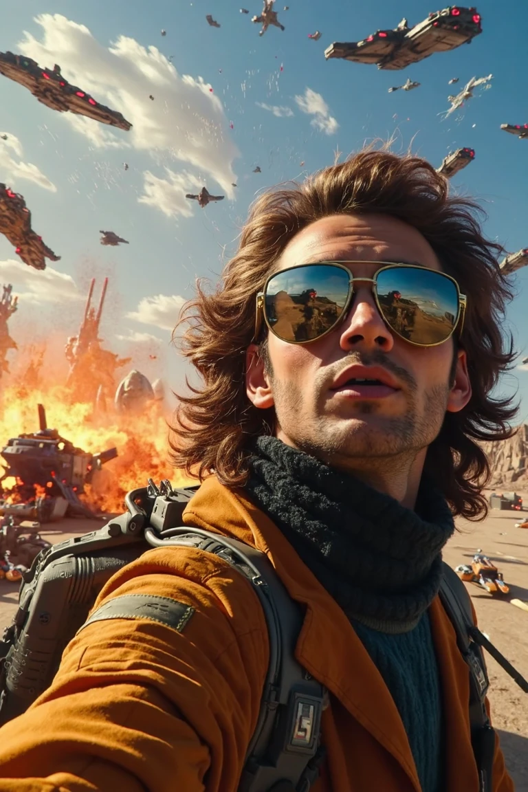 digital art, selfie shot angle of a tall spacebattle, Delicious aviator sunglasses, by Charles Angrand, Denis Villeneuve