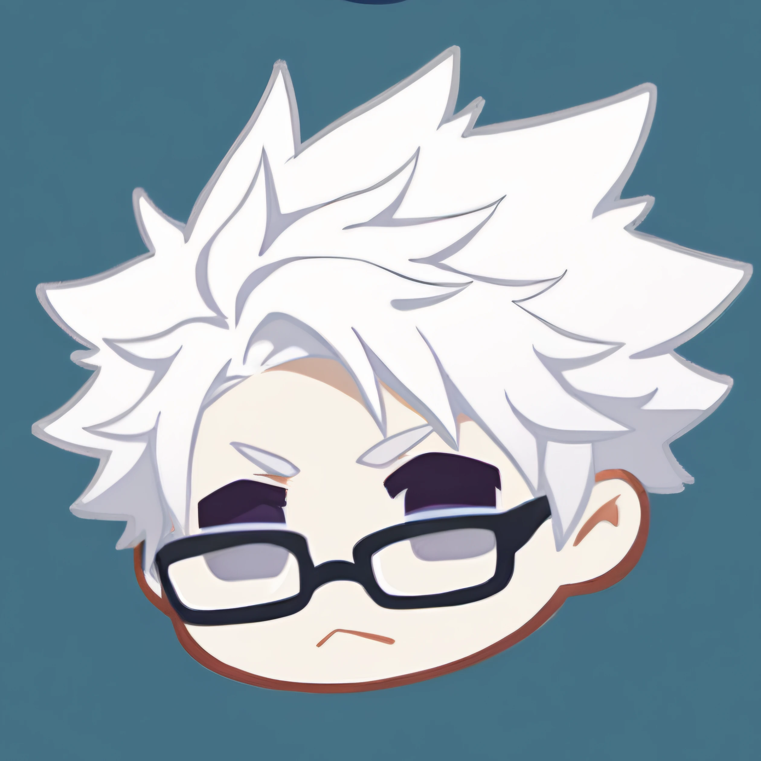 (Solo), 1head, Head_icon, only_head, 1boy, pale skin, glasses, white hair, spiked hair, simple background, chibi