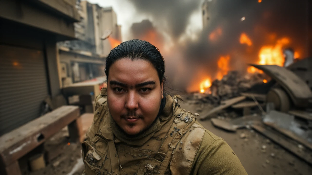 Amidst a chaotic urban battlefield, a soldier with medium-length hair and a short beard sprints down a debris-filled street, his face a mix of urgency and determination. Gunfire echoes off the walls as bullets ricochet near him, creating sparks that contrast against the dark, smoke-filled environment. The street is littered with destroyed vehicles and burning wreckage, casting an eerie glow over the scene. Explosions erupt in the background, sending clouds of dust and debris into the air, adding to the tension.
The camera follows the soldier from a low, dynamic angle, emphasizing the intensity of his movements. As he dashes through the war-torn street, the camera switches between close-up shots of his focused expression and wide shots that capture the destruction surrounding him. The framing uses the rule of thirds, placing the soldier off-center, with the burning cityscape and chaos filling the remaining space.
The lighting is harsh, with deep shadows cast by the wreckage and bright, contrasting highlights from the fires and explosions. The color palette is gritty and muted, dominated by smoky grays and deep browns, punctuated by the fiery oranges and yellows of the burning debris. The atmosphere is thick with dust and smoke, creating a sense of claustrophobia as the soldier navigates the narrow streets.
In a series of quick cuts, the camera captures the soldier dodging behind cover as bullets whiz past him, shattering nearby windows. The tension builds as the camera shakes slightly with each explosion, adding a sense of instability and danger to the scene. The combination of tight, close-up shots, wide establishing shots, and rapid camera movements creates an action-packed, cinematic experience, reminiscent of intense war films like Black Hawk Down and The Green Zone.<lora:SalsaFlux:1>SalsaFlux <lora:ImageUpgraderV2:1>detailmaximizer