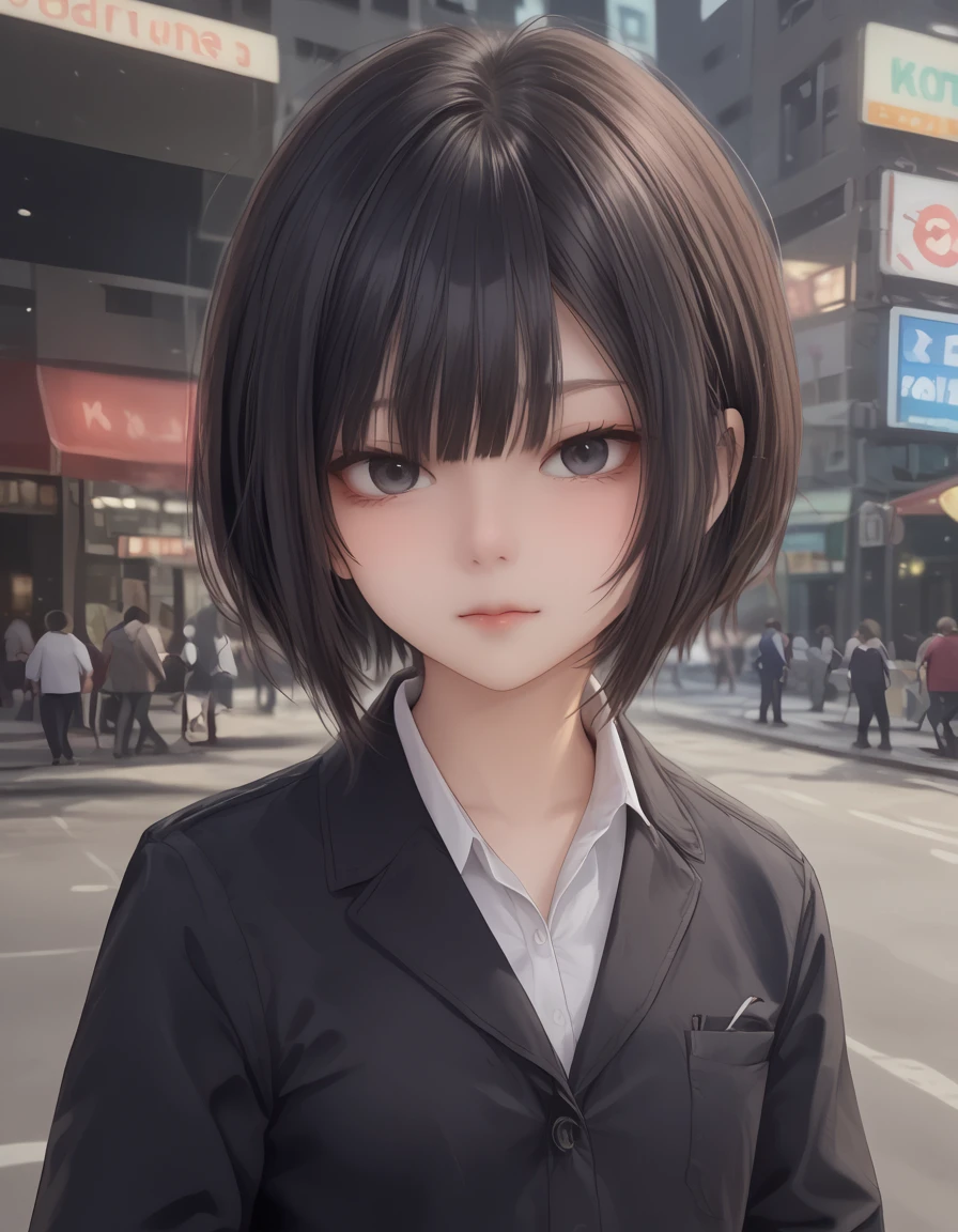 anime artwork GTA-style artwork cinematic film still A rebellious girl with leaning against a Citroen DS 32 with dual headlights,parked in a neon-lit urban area,
1girl,<lora:SUYA_TAT:1>,medium breasts,black eyes,<lora:Anime_detail_eye:0.7>,black hair,short hair,hime cut,messy hair,blunt bangs,
with her jacket adorned with very artistic letters displaying the word ("Klauss2":1.8), . shallow depth of field, vignette, highly detailed, high budget, bokeh, cinemascope, moody, epic, gorgeous, film grain, grainy . satirical, exaggerated, pop art style, vibrant colors, iconic characters, action-packed . anime style, key visual, vibrant, studio anime,  highly detailed