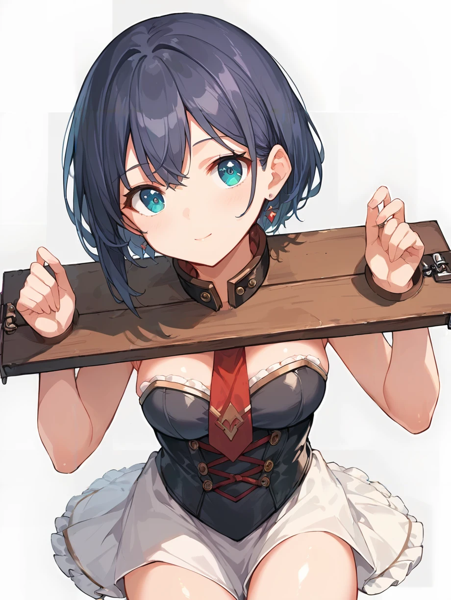 (best quality:1.2), (High quality:1.4), (High detailed:1.2), Sakimi-chan, girl with 18 years old, (medium breasts), ((pillory)),