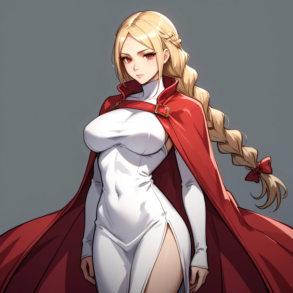 <lora:Princess_Ovelia_Final_Fantasy_Tactics:.5> fftovelia, 1girl, braid, long hair, solo, red eyes, breasts, cape, red cape, blonde hair, dress, white dress, large breasts,, sketch, sketch manga style traditional media croquis colored (medium),, score_9, score_8_up, score_7_up, BREAK,, sexy pose, sexy, slutty, seductive, flirty, flirt, posing seductively,, thin waist, tight body, athletic body,