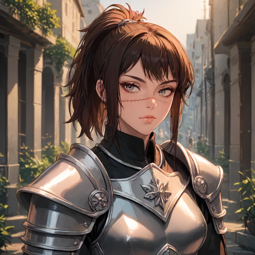 csmt3ndo, 1girl, scar on face, ponytail, knight armor, looking at viewer, cowboy shot <lora:Character CSM Michiko Tendo-000016:1>, score_9, score_8_up, score_7_up, score_6_up, score_5_up, score_4_up, masterpiece, detailxl. BREAK