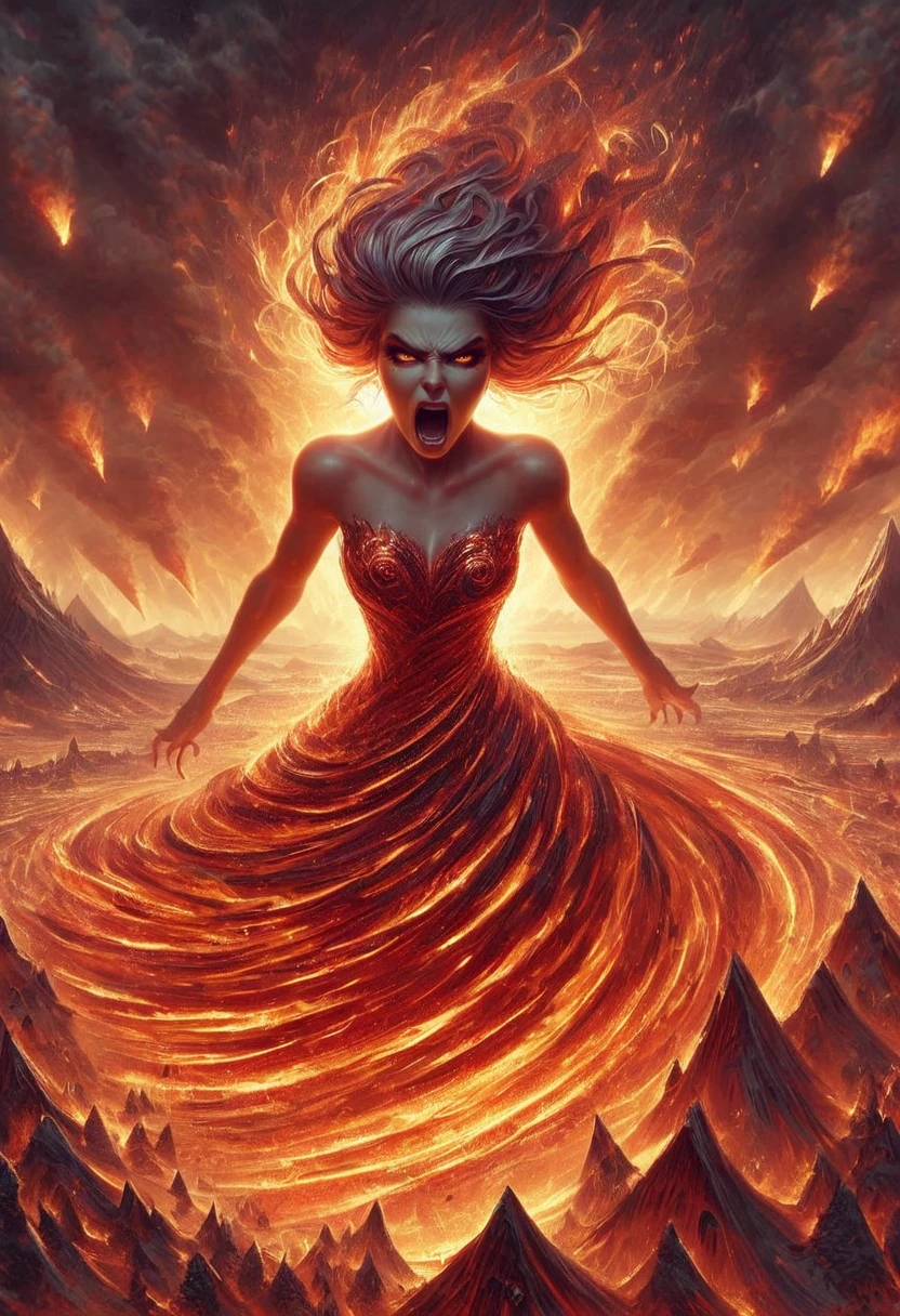 score_9, score_8_up, score_7_up, firegoddess, 1woman, god-like, angry, above, fire dress, (pyramids), realistic concept art, 8k, detailed