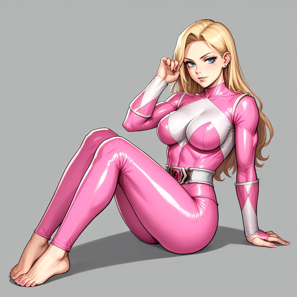 large breasts, (abs:0.5), <lora:Pink_Ranger_Pony_r1:.8> pink ranger, strong legs, strong thighs, feet, barefoot, long blonde hair,, sketch, sketch manga style traditional media croquis colored (medium),, score_9, score_8_up, score_7_up, BREAK,, sexy pose, sexy, slutty, seductive, flirty, flirt, posing seductively,, thin waist, tight body, athletic body,