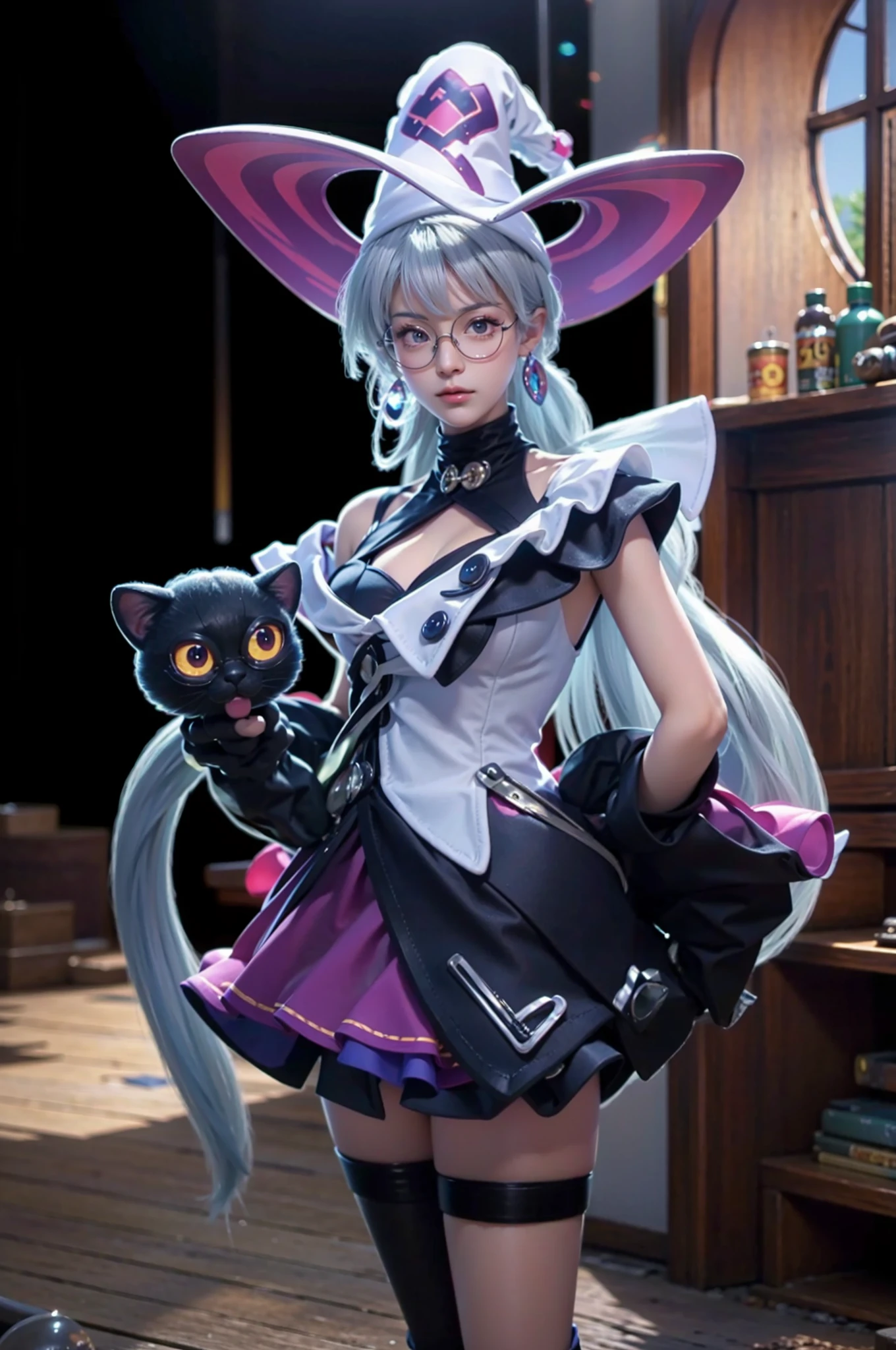 <lora:Airi_Black_Magician_AoV_Model_LoRA:0.4>, Airi Black Magician, cat, black cat 
 , <lora:circle-glasses_v1.1:1>, ((circle-glasses)), best quality, ultra high res, (photorealistic:1.4), masterpiece, real life skin, hyper real