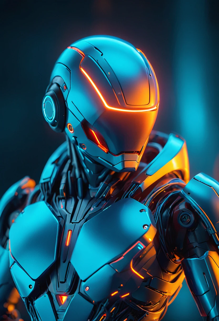 amazing depth of fields, tactical sci-fi robot, glowing powderblue tiny lined eye, a smooth matte darkslategrey suit with glowing veins and wires, a head with complex mechanical components, epic, salmon background, highly details, 8K, unreal engine, octane render, amazing depth of fields, tactical sci-fi robot, glowing powderblue tiny lined eye, a smooth matte darkslategrey suit with glowing veins and wires, a head with complex mechanical components, epic, salmon background, highly details, 8K, unreal engine, octane render, magical atmosphere, dynamic dramatic cinematic light, detailed, intricate, elegant, deep colors