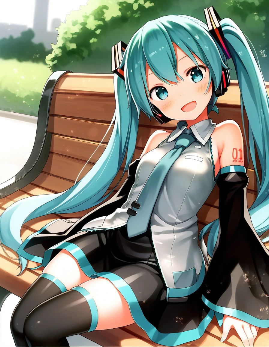 score_9, score_8_up, score_7_up, 1girl sitting on a park bench, dutch angle, smile, detached sleeves, thighhighs, (hatsune miku:0.8), blush, light smile, dutch angle, looking at viewer open mouth, head tilt,
<lora:kiira_style_pony6_v1:1>