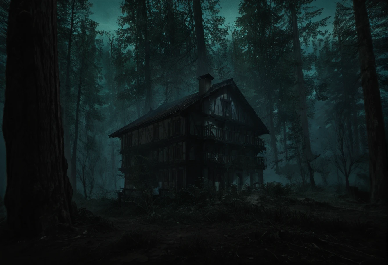 ,ruanyi0957,forest,outdoors,night,dark,house,<lora:0957 cabin in the woods_v1_pony:1>, score_9, score_8_up, score_7_up, score_6_up, score_9, score_8_up, score_7_up, score_6_up source_anime, blush, 1girl, seduce smile, perfect body , natural huge breasts