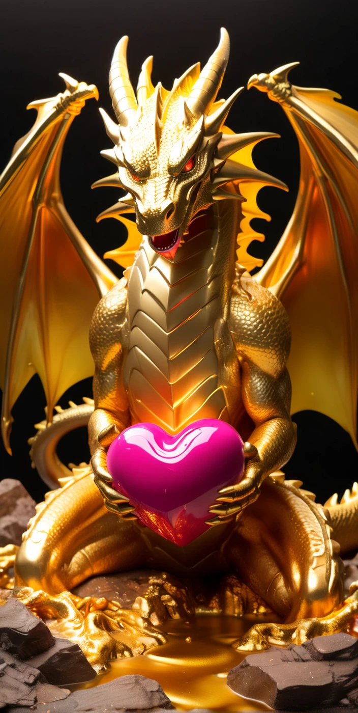 Digital Art, Photo, Realistic, Cinematic, (Beautiful Studio Lighting:0.5),vivid colors, Score_9, score_8, score_7,  (((Osmium and gold melting into the heart of a Dragon))) High Definition 16K, (Detailed and Intricate:1.1)