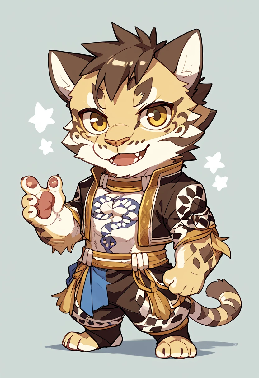 score_9, score_8_up, score_7_up, high quality, hires, likulau, nekojishi, cl0uded le0p4rd, furry, tattoo, solo, chibi, happy, looking at viewer, <lora:Likulau_Nekojishi:1>