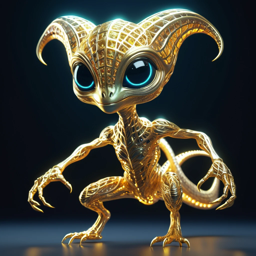 *Glowing* *UraniumGold* *Cute Alien Monster* *Wireframe*  Ultra High Definition 64K, Detailed and Intricate, Digital Art, Photo, Realistic, Cinematic, Studio Lighting, Beautiful Lighting", 