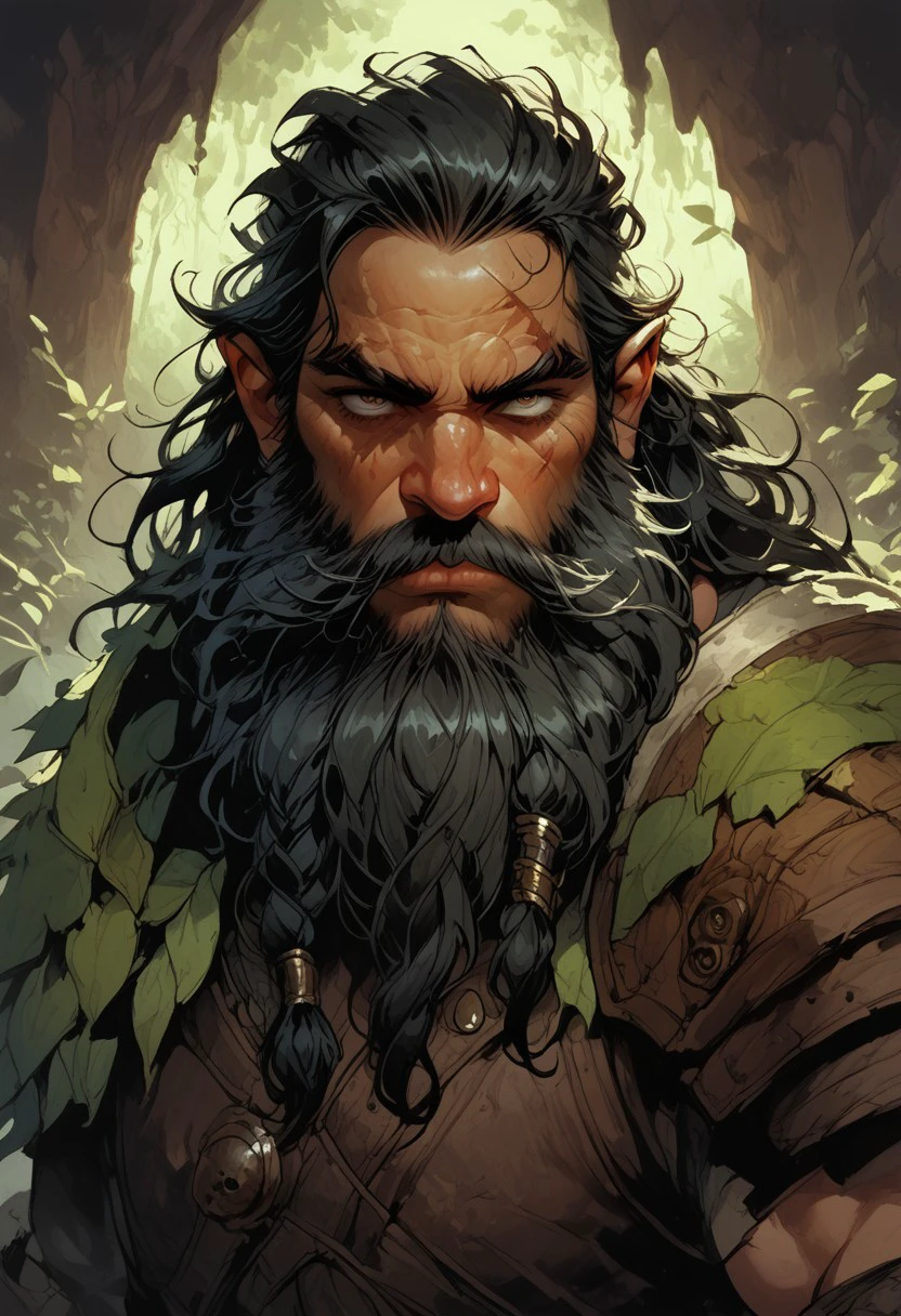 score_9, score_8_up, score_7_up, BREAK, 1men portrait, dramatic lights ((Dwarf, druid, barbarian, long messy beard, messy beard, messy hair, leaf in hair, leaf in beard, black hair, scars, ragged,wide shoulders, short, muscular ))
<lora:Fant5yP0ny:0.6> <lora:fantasy_world_pony:0.9>
<lora:Cherry-Gig:0.55>