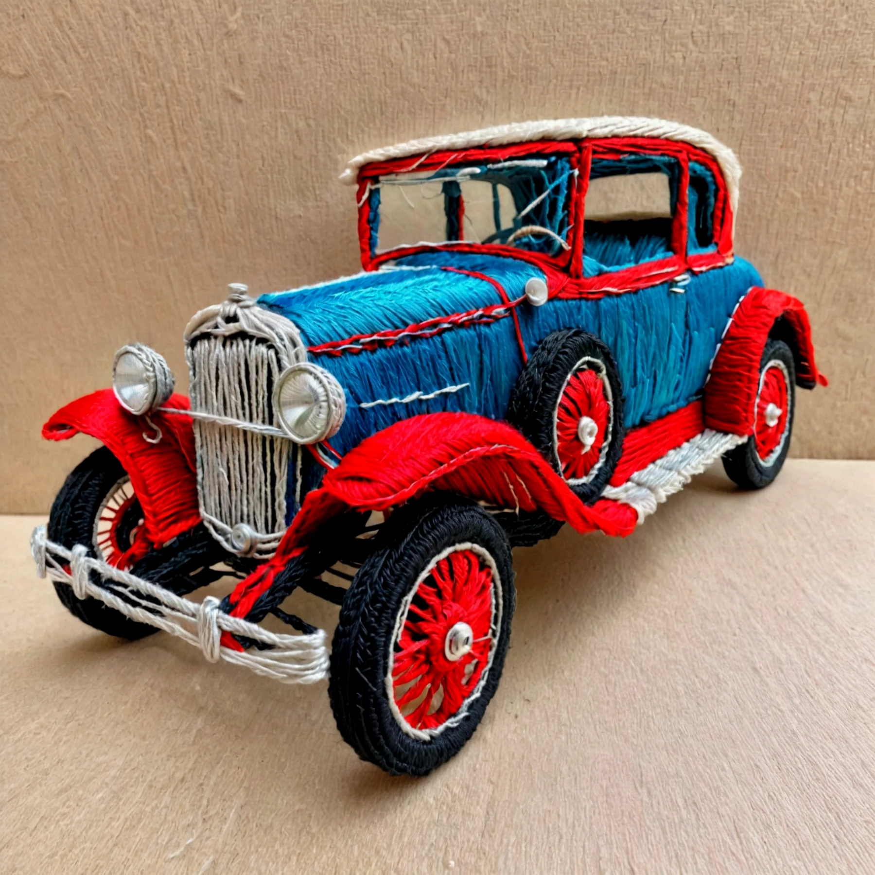 Made of threads. An old car.

<lora:Threads01-02_CE_SDXL_32x16x180x1bOT:1.4> thrdsCE