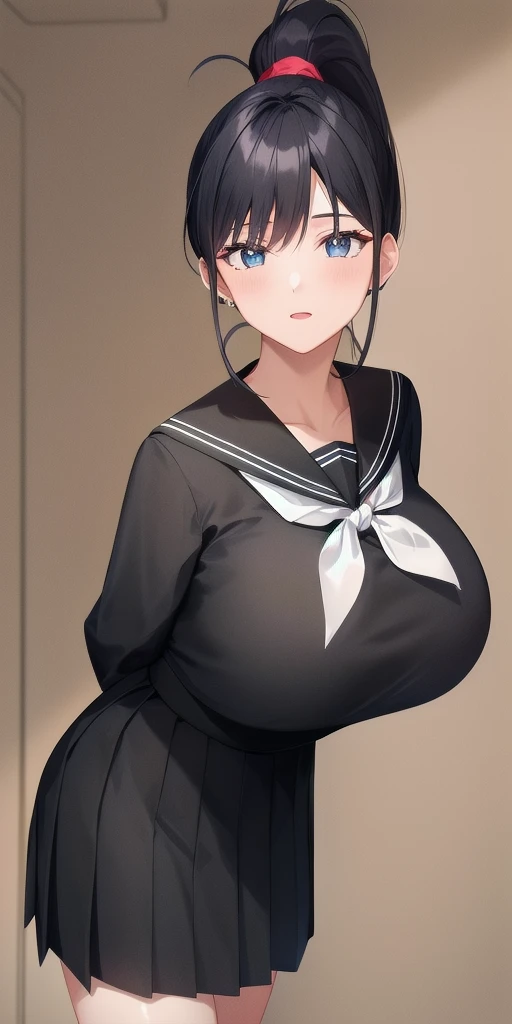 <lora:AchikaV6:0.7> masaki_achika_high_ponytail, huge_breasts, standing, solo, arms_behind_back, starry_sky, black_shirt_black_sailor_collar_white_neckerchief_long_sleeves_black_long_skirt, masterpiece, best_quality, detailed_face, detailed_eyes, highres, beautiful, detailed, absurdres,