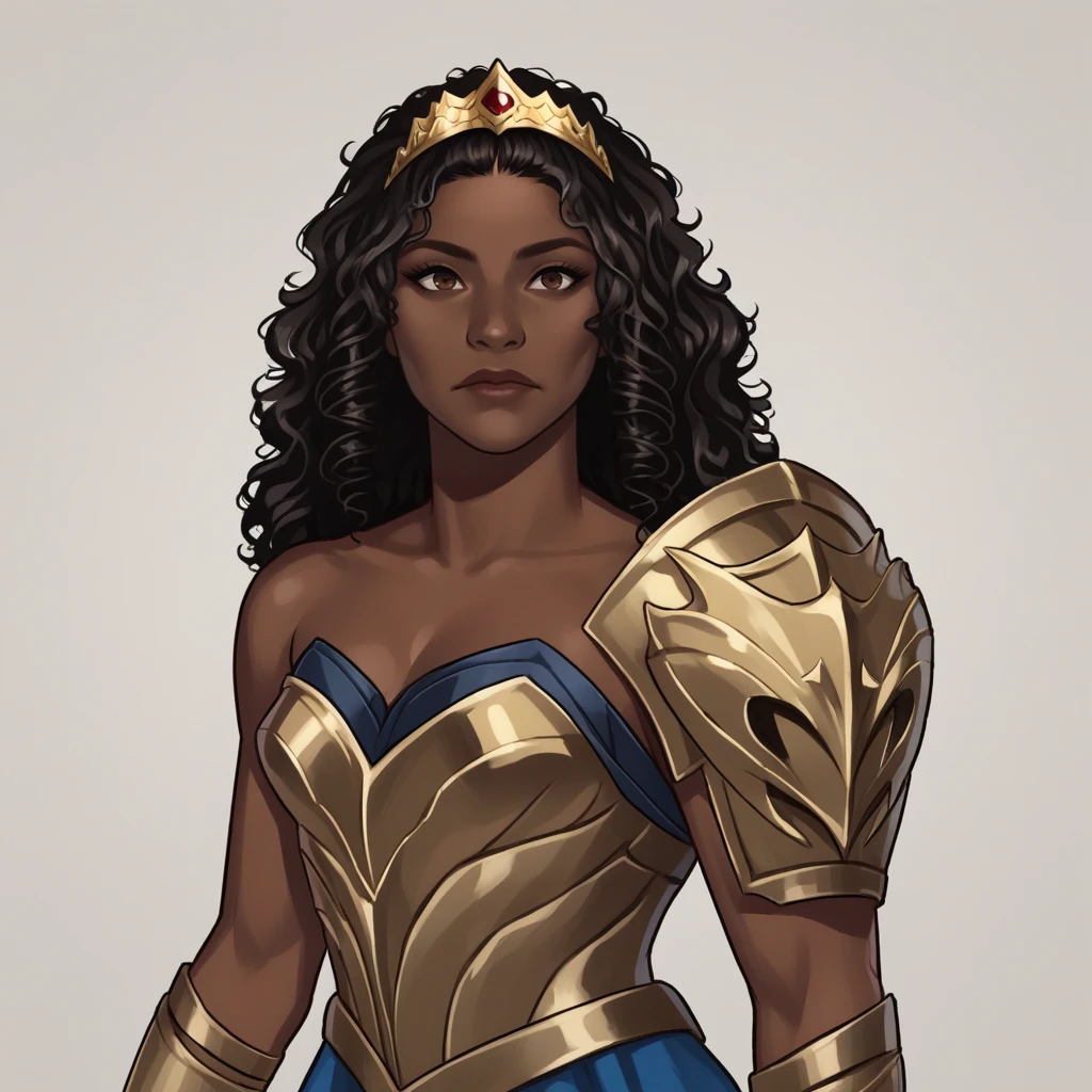 score_9, score_8_up, score_7_up, score_6_up, score_5_up, score_4_up, zPDXL2,source_anime,rating_questionable, <lora:Nubia_-_DC_Comics:1> nubia_dc, dark-skinned female, curly black hair, brown eyes, tiara, armor,