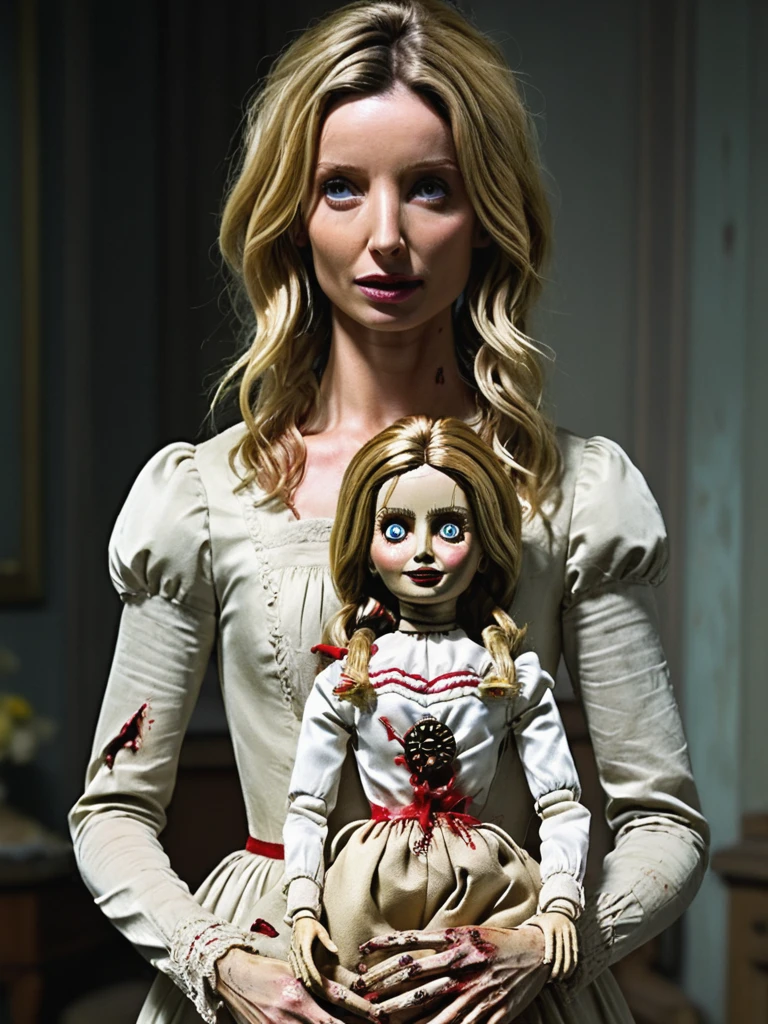 a professional absurdres sharp focus intricately detailed full (torso:1.2) (photograph:1.2) of a beautiful (Annabelle_Wallis:0.9), 
with a focus on her face and upper body,
holding the (decaying, broken, dirty, disheveled Annabelle doll) at arm's length and admonishing it for being possessed since no self-respecting doll should ever be possessed,
<lora:Annabelle_Wallis-SDXLe14:1.0>  ,
 PA7_sdxl-Photo,