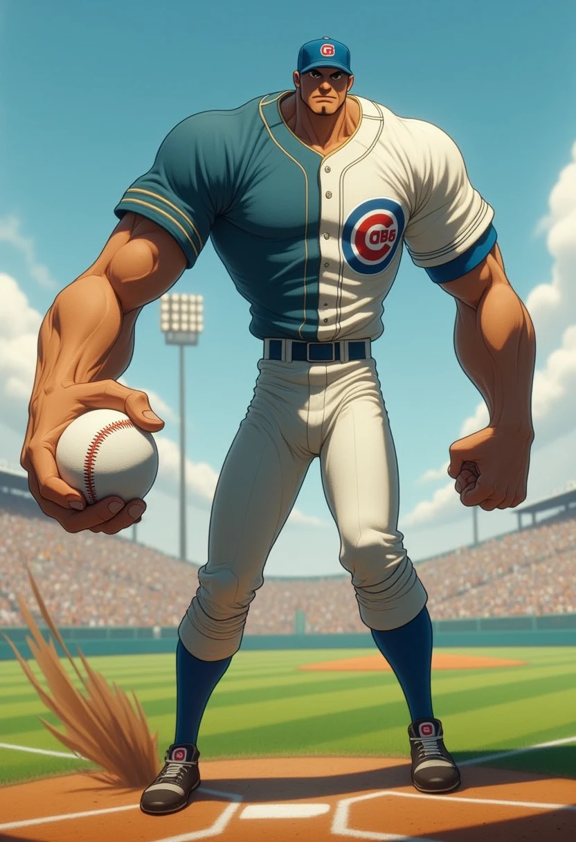 thowering baseball player with an exaggeratedly long arm