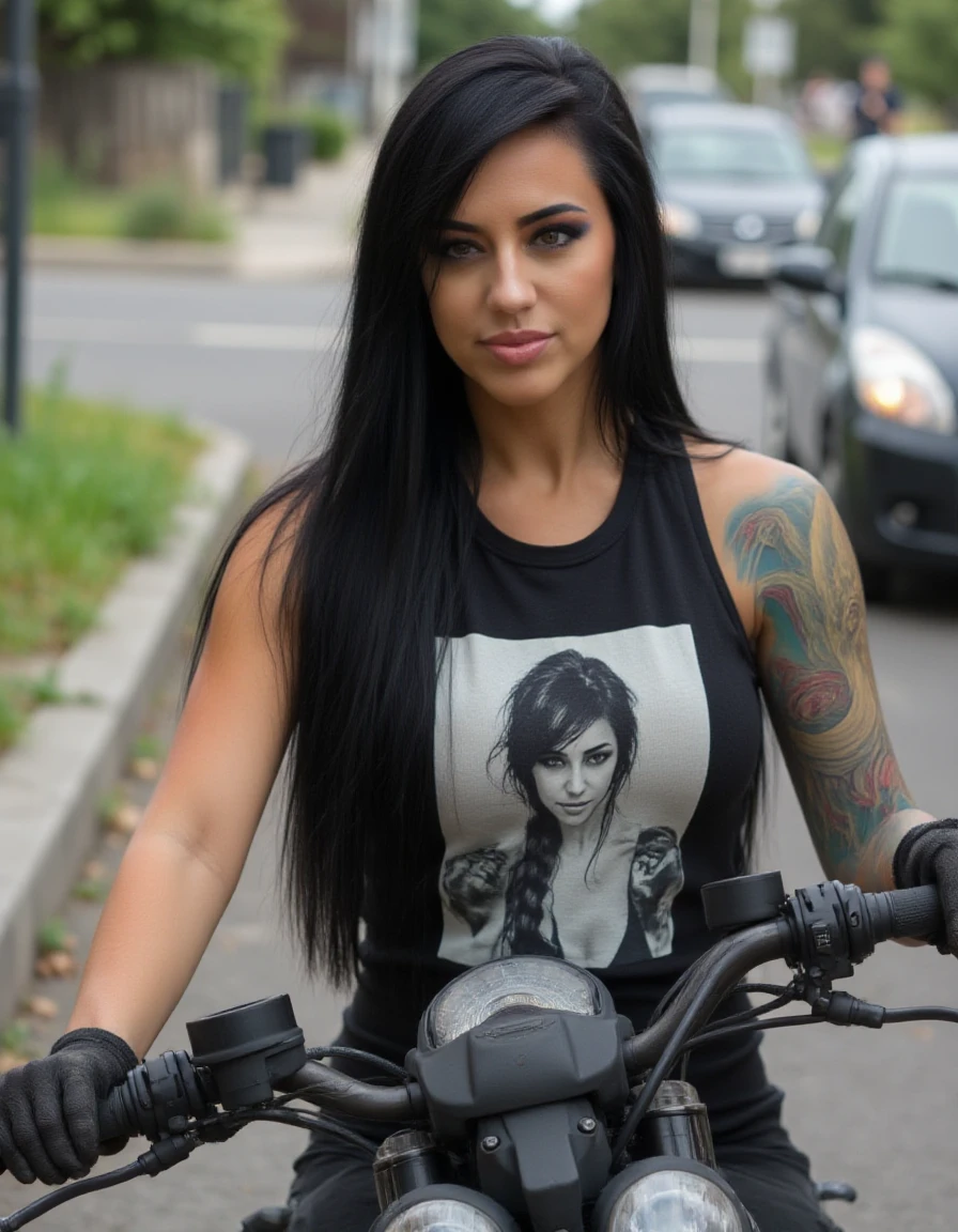 headshot of a young woman on a motorcycle  <lora:Alex_Zedra_v2:1>