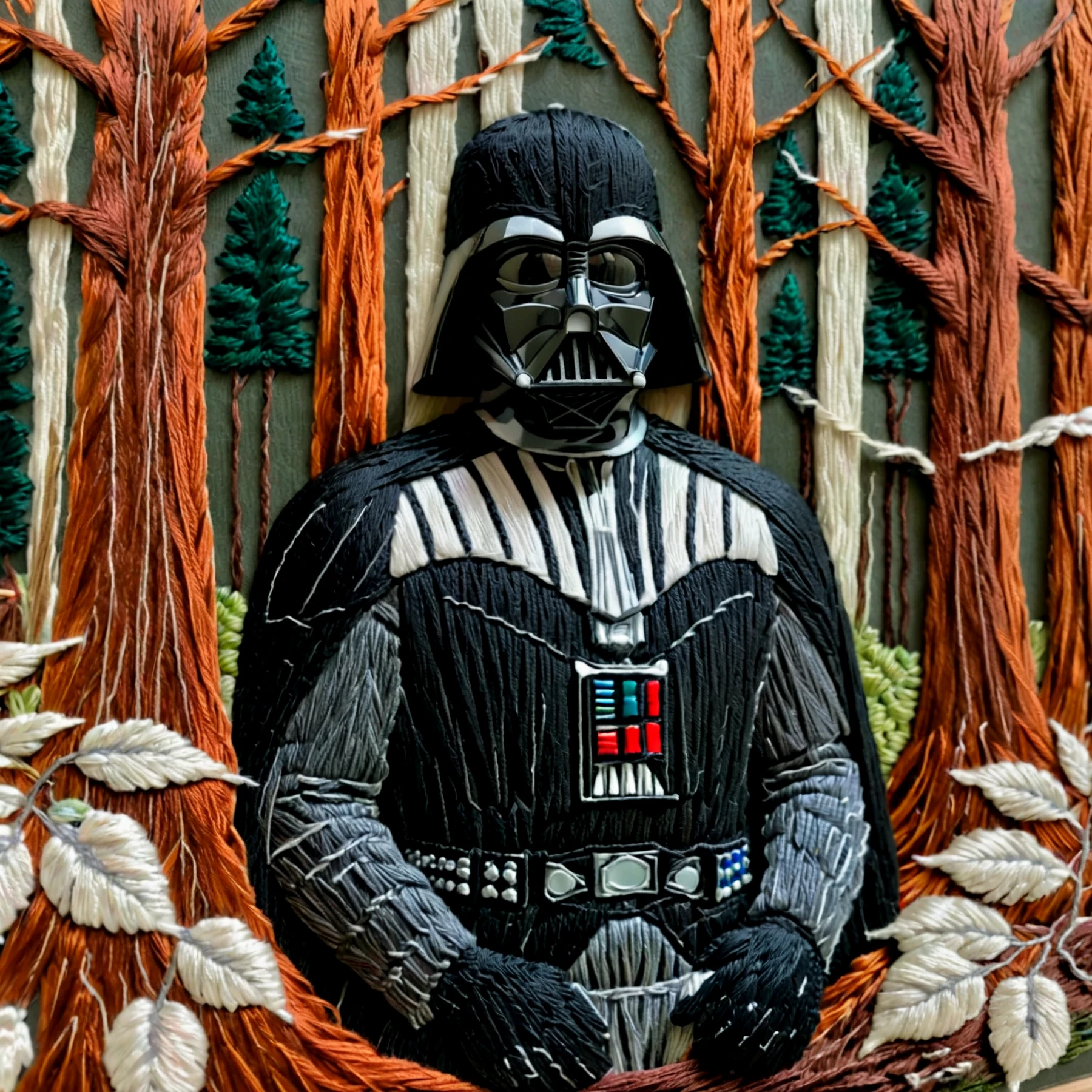 Made of threads. Darth Vader in a forest.

<lora:Threads01-02_CE_SDXL_32x16x180x1bOT:1.4> thrdsCE