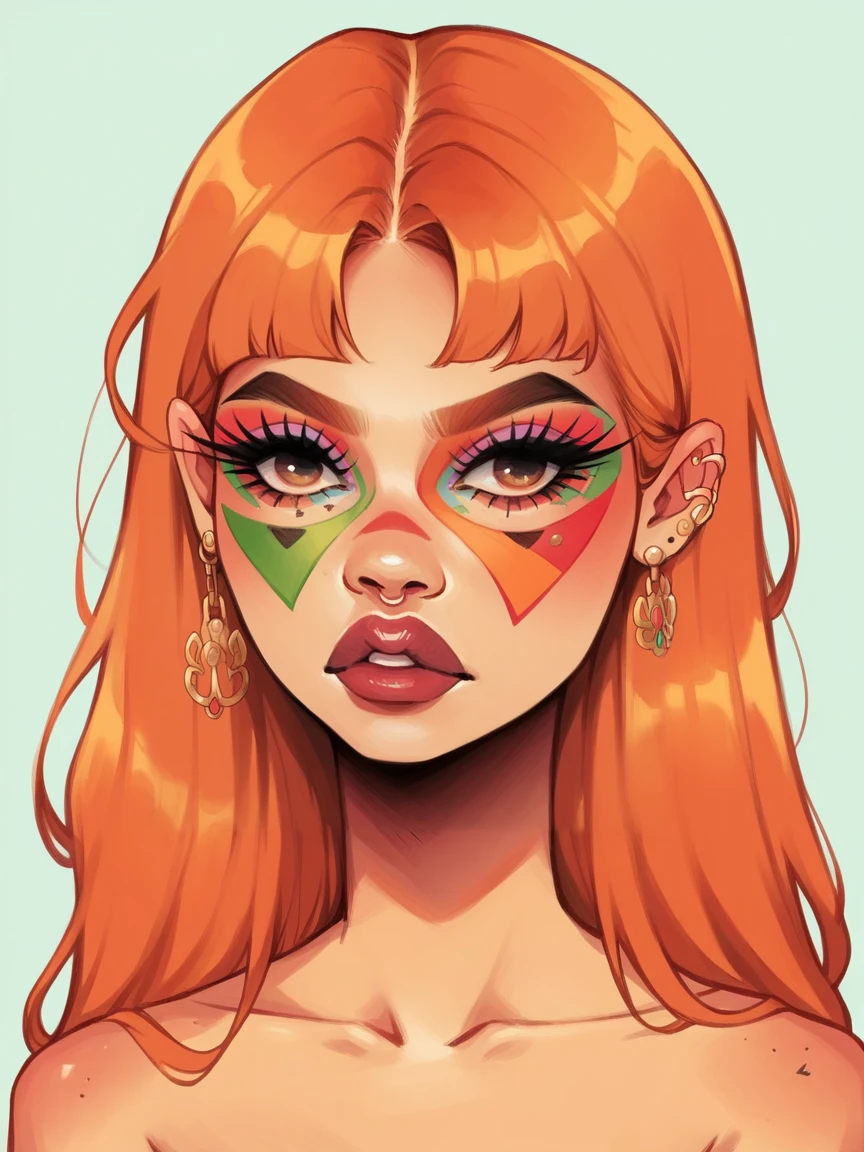 score_9, score_8_up, score_7_up, score_6_up, score_5_up,   <lora:nikkileeismeXLP:1> nikkileeisme, 1girl, makeup, ginger hair, colourful, facepaint,