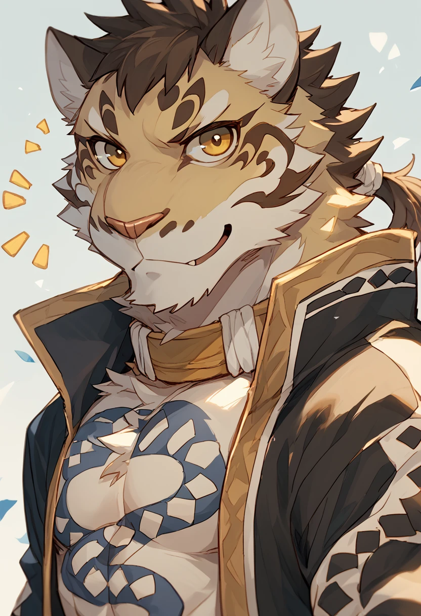 score_9, score_8_up, score_7_up, high quality, hires, solo, likulau, nekojishi, cl0uded le0p4rd, furry, tattoo, sticker, happy, looking at viewer, white contour, <lora:Likulau_Nekojishi:1>