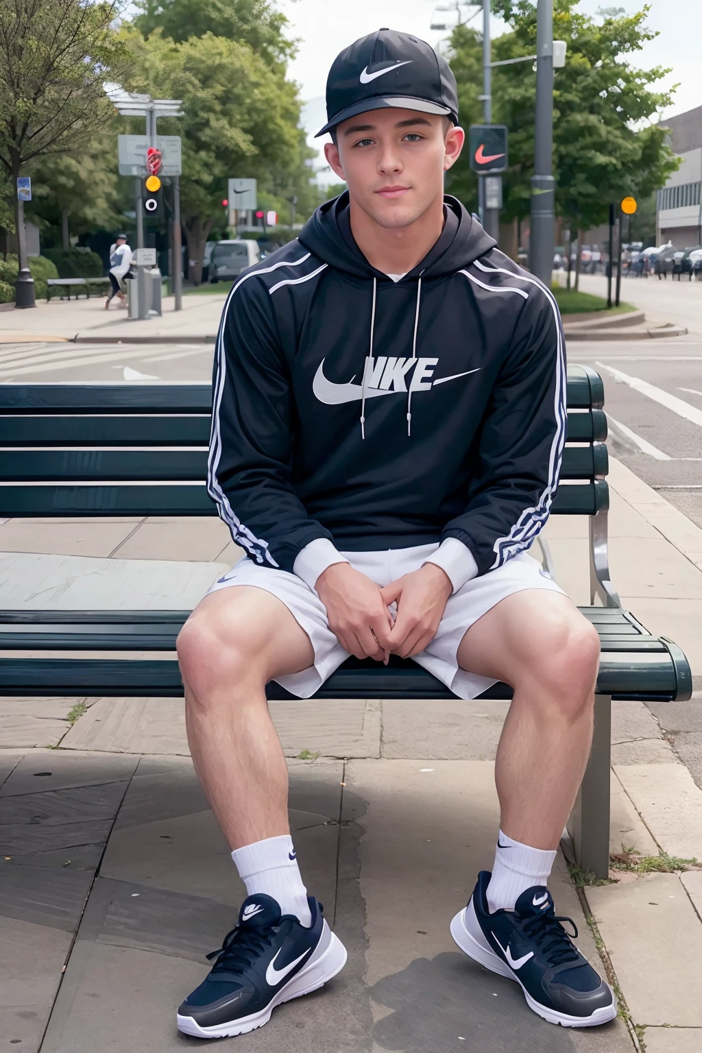 Young white-skinned Spanish male wearing white Nike socks