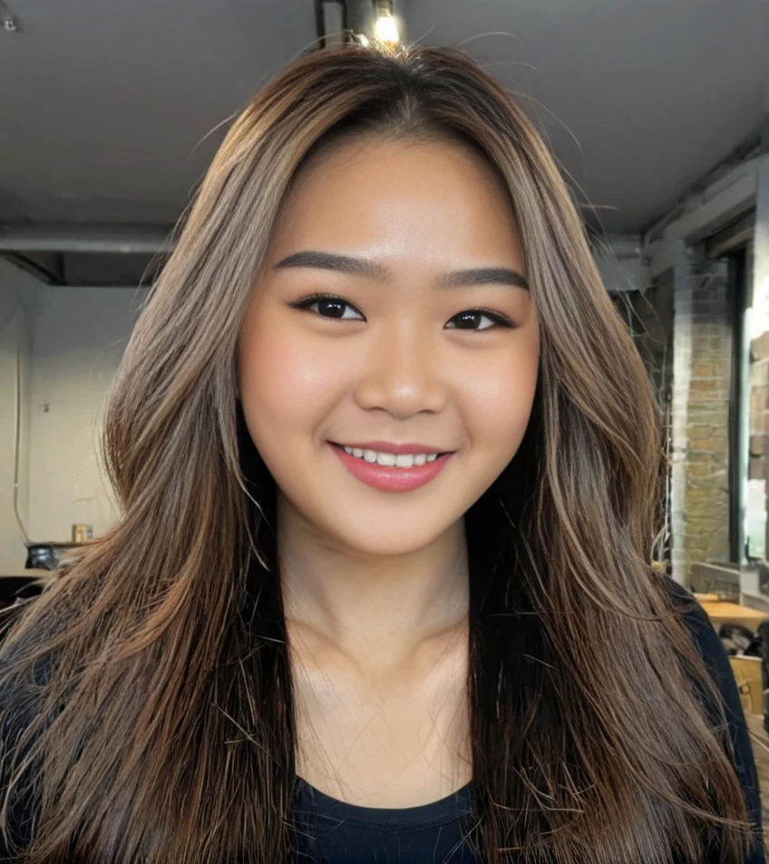 Sun1sa Lee, ((20 years old)), photorealistic, 64k uhd, hdr, detailed photo, looking at viewer, sharp photo, lookinng at viewer, small beautiful smile, ((medium view:1)), ((photorealistic)),  Long straight hair, ((skin texture)) <lora:Sunisa_Lee:1>