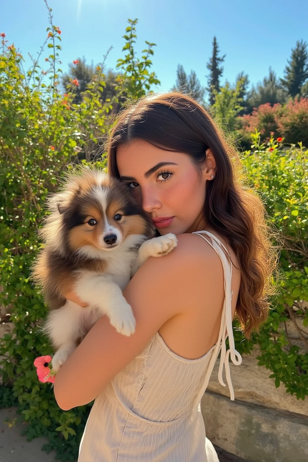 ((masterpiece)), (best quality), perfect anatomy, highres, detailed, (8k), photorealistic,best quality, ultra highres, ((detailed face)),
realistic, 1girl, madisonbeer-smf, madison beer at the beach relaxing laying down putting sun screen on her face wearing headphones listening to muisc wearing a brown bikini hairstyle messy bun shes wearing long press on pink nails on her finger nails her dog is sleeping next to her the wind is cozy full body view