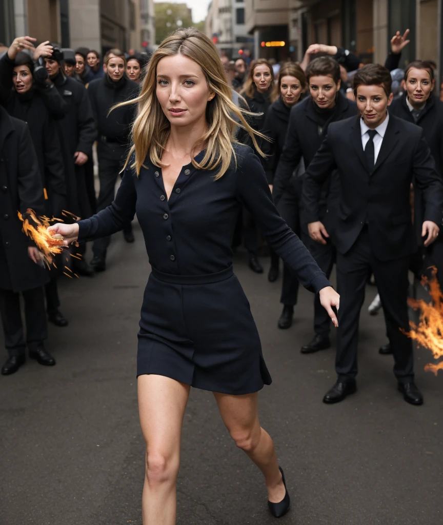 a professional absurdres sharp focus intricately detailed portrait (photograph:1.2) of a beautiful (Annabelle_Wallis:1.1), 
wearing a conservative business clothing, running across a crowded street throwing fire,
 <lora:Annabelle_Wallis-SDe14:0.8> <lora:sthoutfitV2:0.5>