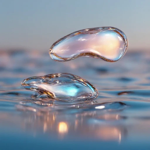 showcasing intricate, and hints of green, abstract water scene. The artwork features a close-up view of the water's surface, This is a high-resolution digital artwork featuring a highly polished, geometric structure that resembles a three-dimensional triangle. The triangle is composed of a metallic, reflective metallic ball with a polished surface that mirrors its surroundings. The sphere is positioned on a sleek, polished metal, satin-like texture, icy blue. The surface of the loop reflects light