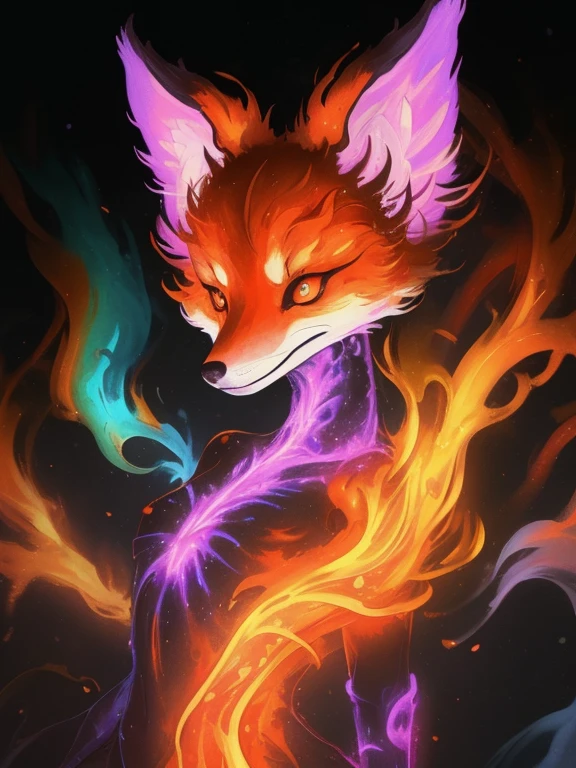 fire fox, trippy, neon, fractal