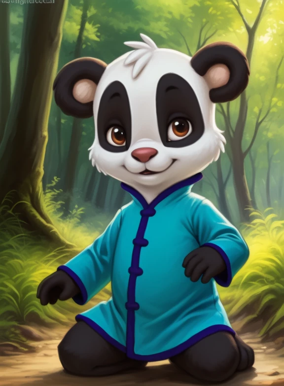 <lora:LingLingAmyRosMilPowYif:1> LingLingAmyRosMilPow, Panda, chibi, small body, blue robe with purple edges,
Looks at the viewer, [  solo, (nature), forest, day, clouds, waterfall,]  ((cowgirl position,))
(beautiful, aesthetic, perfect, delicate, intricate, saturated colors), masterpiece, digital drawing, best quality,
[by kenket|by totesfleisch8], by thebigslick:by silverfox5213:0.8], [by syuro, by paloma-paloma::0.2, (Tricksta, TotesFleisch8)