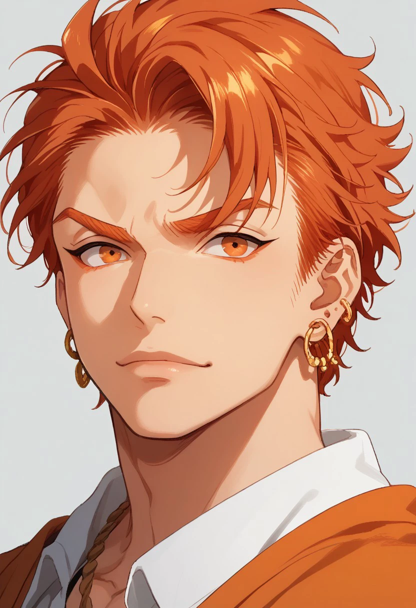 score_9, score_8_up, score_7_up, source_anime, rating_safe, ItoPL, orange_Ito_hair, orange_Ito_eyes, 1boy, male focus, mature male, manly, earrings, headwear off,