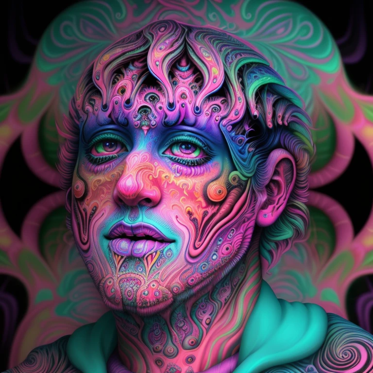 trippy illustration of psychedelic colorful uv fractal, infinite hot colors, dreamguy