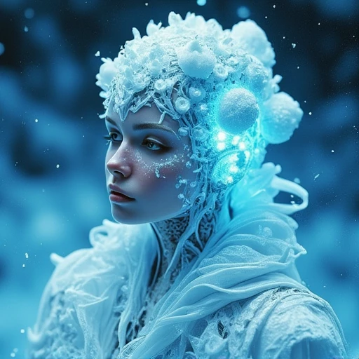 By Eric Lacombe By Patrice Murciano Frostpunk Fashion Photography, white glacial blue, minimalism, smoked eye shadow, illuminated white bulging biomorphic dot pattern, glacial landscape, glacial flowers, bokeh snowflakes, volumetric particle dust, powdered paint pigment, vivid color, misty aether houte - couture rococo glacial clothing, holga medium format camera, etherial lighting, backlighting, in the style of, professional ominous concept art, by artgerm and greg rutkowski, an intricate, elegant, highly detailed digital painting, concept art, smooth, sharp focus, illustration, in the style of simon stalenhag, wayne barlowe, and igor kieryluk.