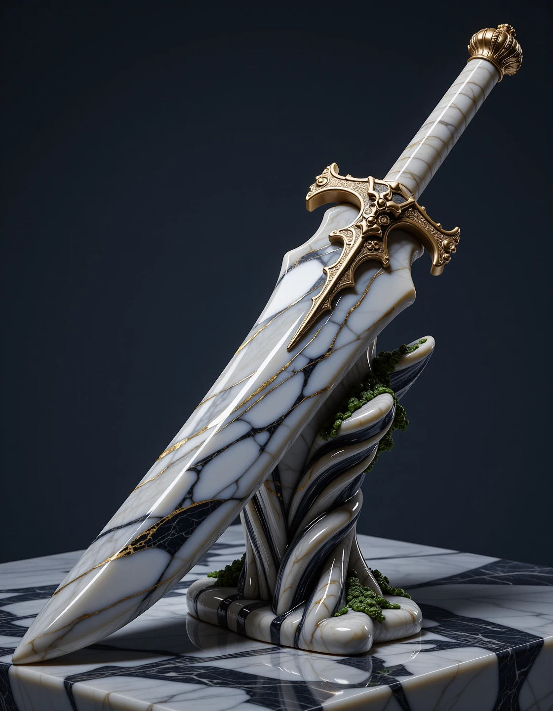 horror-themed "Fusion Sword Murasame Blade", eerie, unsettling, dark, spooky, suspenseful, grim, highly detailed,made out of marble  <lora:flux-marblestyle:1>