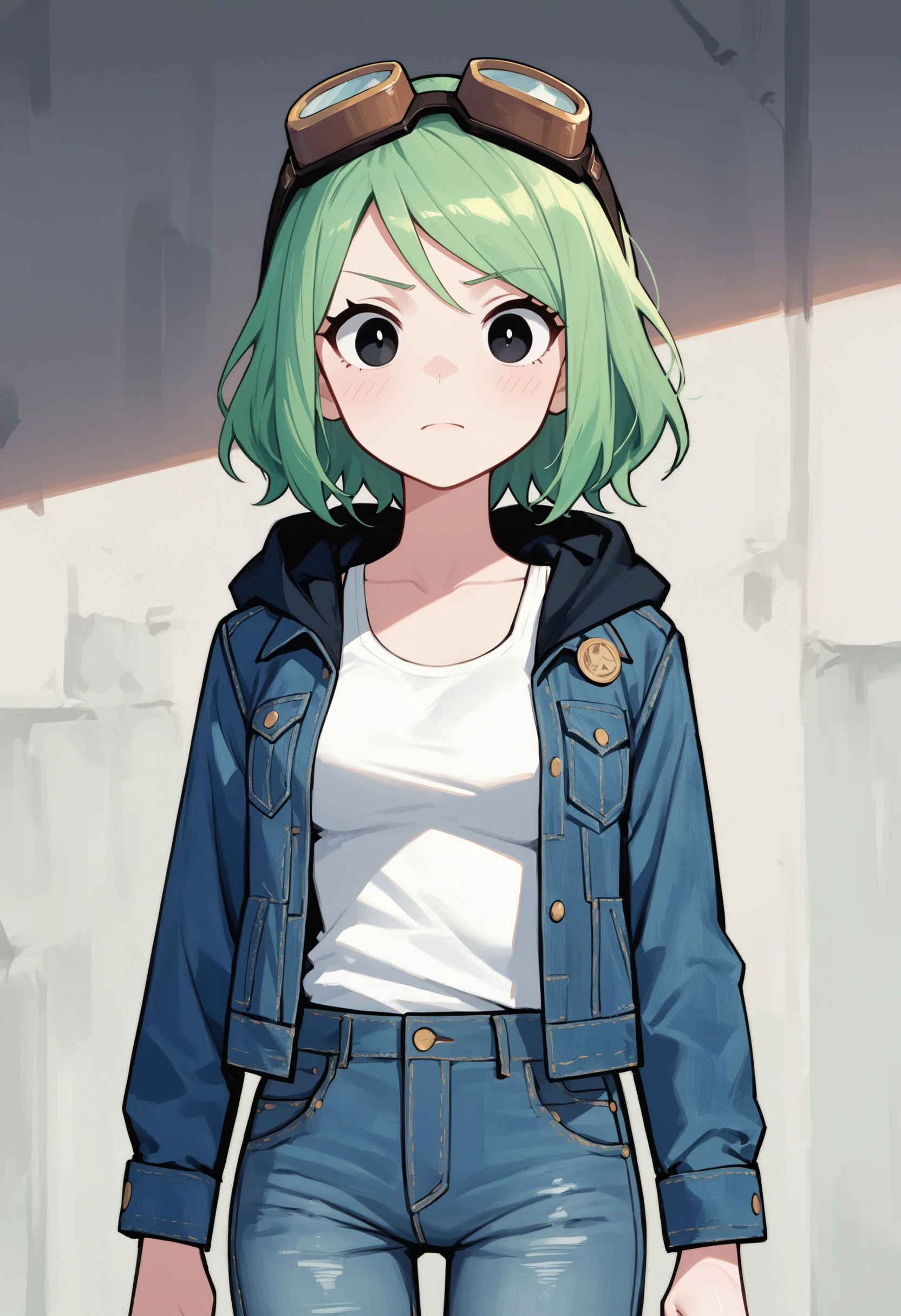 zPDXL3, score_9, score_8_up, score_7_up, score_6_up, score_5_up, score_4_up, 
1girl, medium breasts,
goggles on head, white tank top, denim jacket, open jacket, denim jeans, hooded jacket, 
horrified, shrugging,
infirmary,
<lora:Scott Pilgrim TO - Ramona v1:0.6> spramona, ramona flowers, green hair, black eyes, solo,