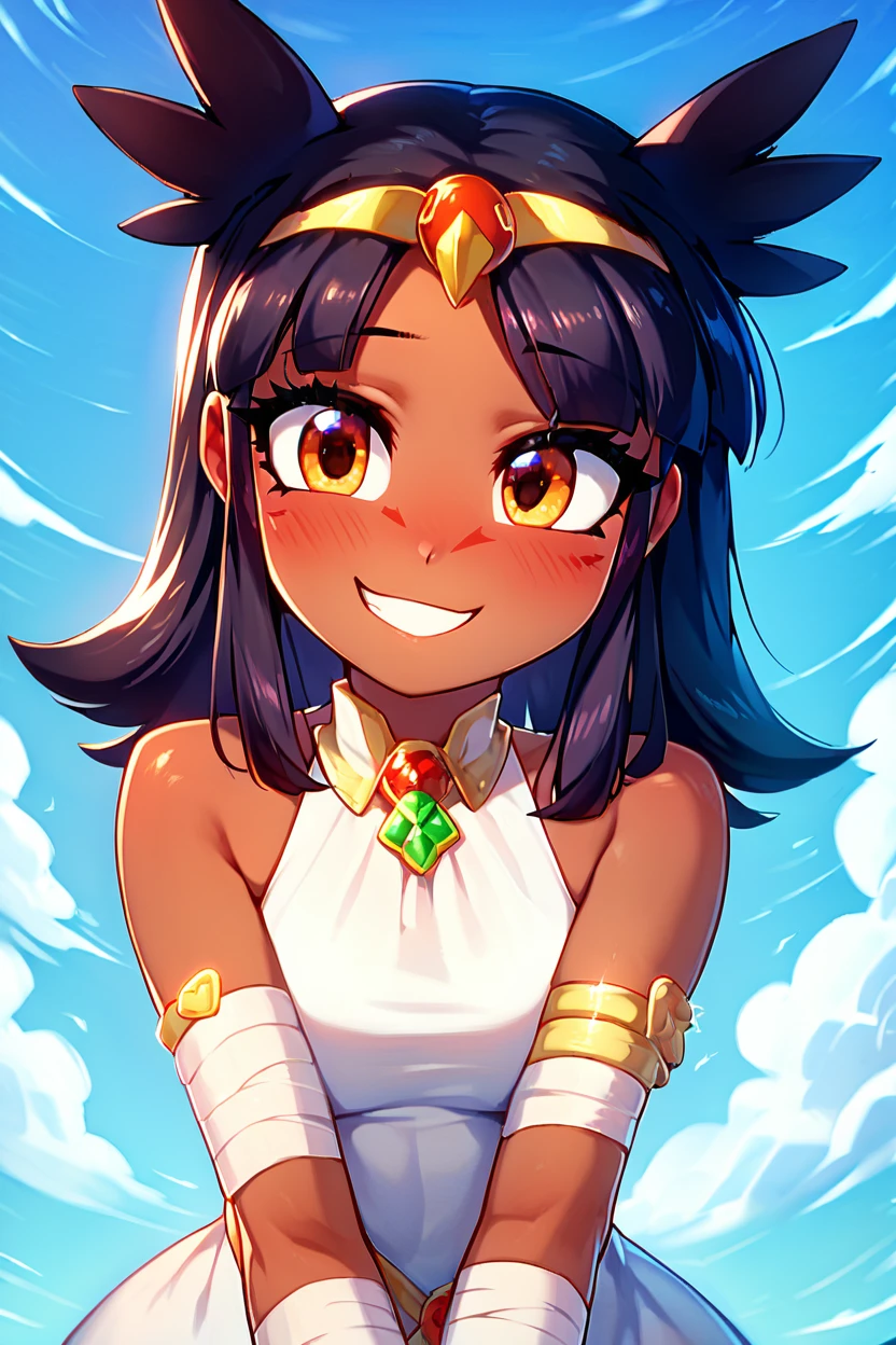 score_9, score_8_up, score_8, medium breasts, cute, eyelashes,       BREAK, , zzToto, dark skin, 1girl, blush, black hair, jewelry, sky, day,  bandages, white dress, sleeveless dress,    <lora:Toto_Takatsu_PDXL:0.8>, , BREAK, looking at viewer,  smile, upper body, leaning forward, head tilt,  embedding:zPDXL, Expressiveh, <lora:theButcherXPDXL:1.0>, <lora:CatalystStylePDXL:0.6>,  <lora:SDXLFaeTastic2400:0.5>,  <lora:Expressive_H-000001:0.4>,